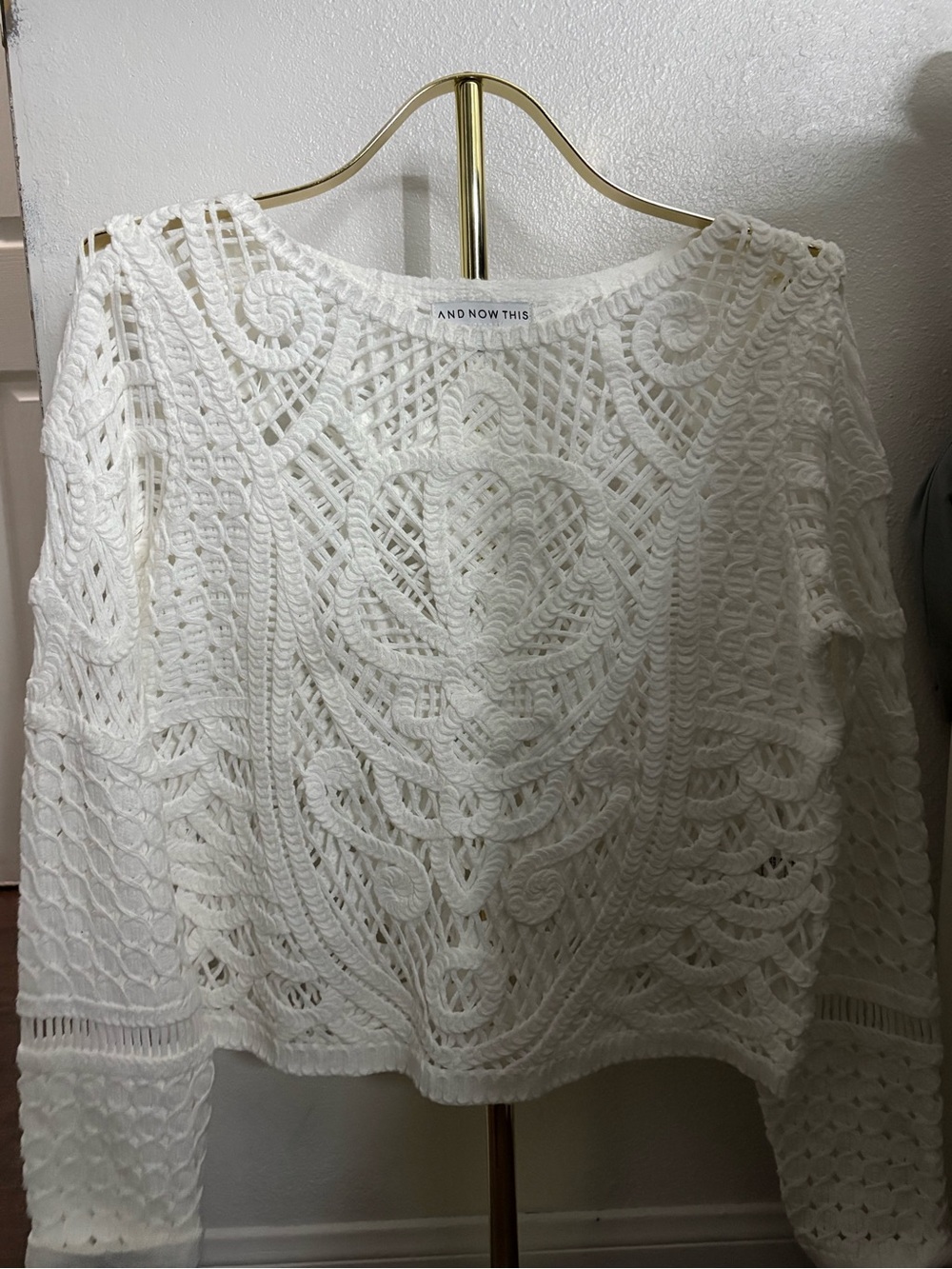 And Now This White Crochet Openwork Sweater